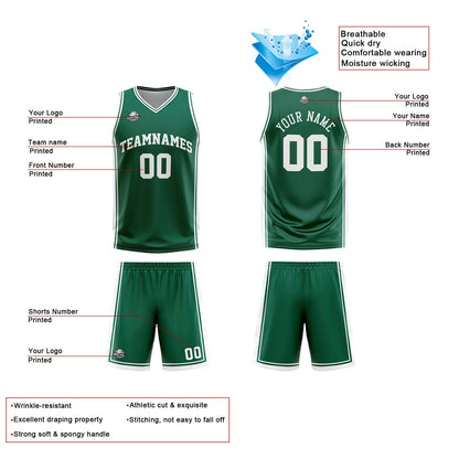 Benutzerdefinierte Grün Weiß Reversible Basketball Jersey Personalisierte Print Name Nummer Logo