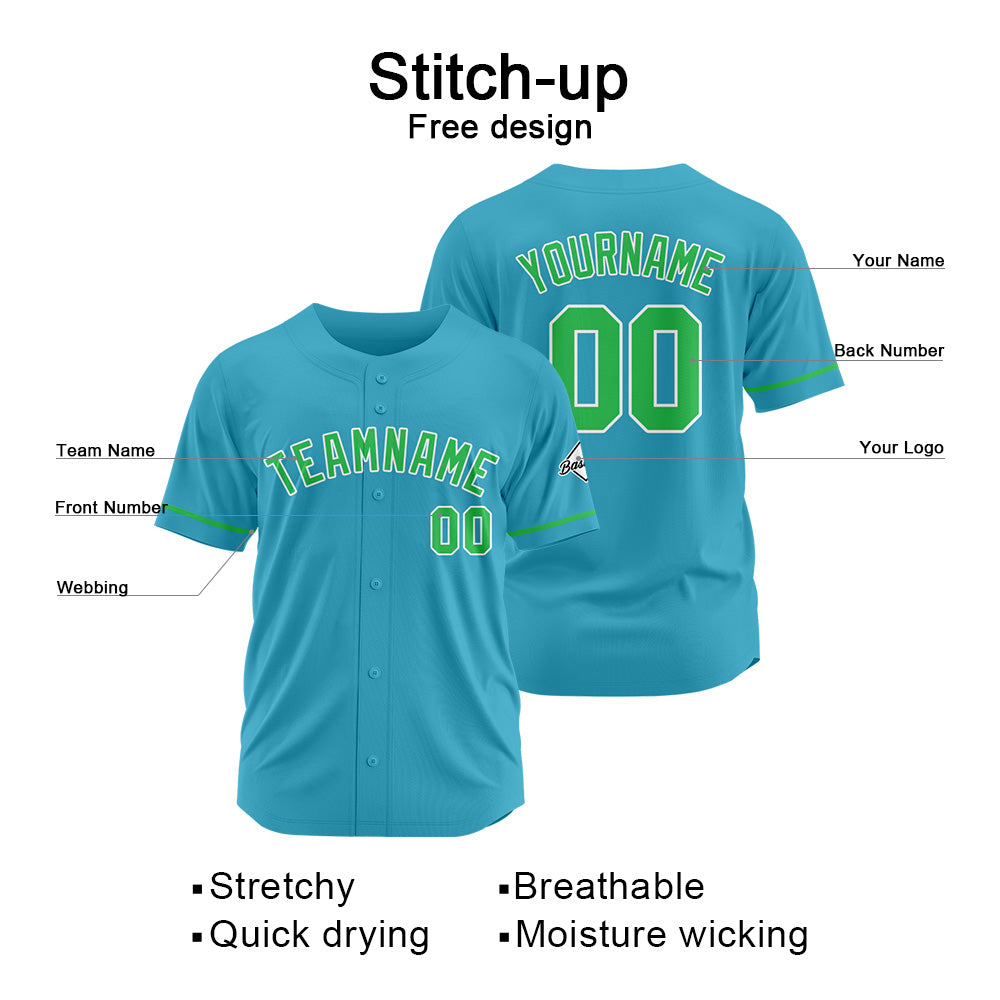 Benutzerdefinierte Authentisch Baseball-Trikot Hellblau-Grün