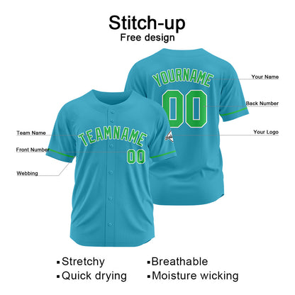Benutzerdefinierte Authentisch Baseball-Trikot Hellblau-Grün