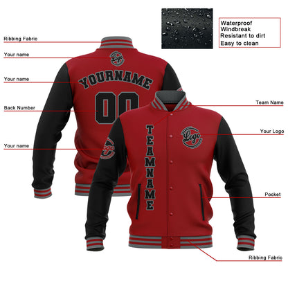Benutzerdefiniert Schwarz Rot Grau Wasserdichte Varsity Jacken Personalisiert genäht Name Nummer Logo zu Letterman Jacken