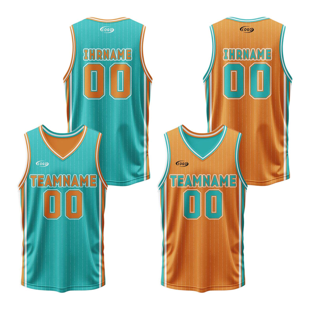 Benutzerdefinierte Cyan Orange Reversible Basketball Jersey Personalisierte Drucken Name Nummer Logo