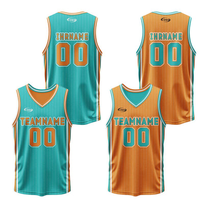 Benutzerdefinierte Cyan Orange Reversible Basketball Jersey Personalisierte Drucken Name Nummer Logo