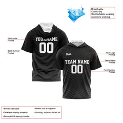 Benutzerdefinierte Schwarz Kurzarm-Kapuzenpullover für Männer Frauen Hemden mit Kapuzen gedruckt Name Logo