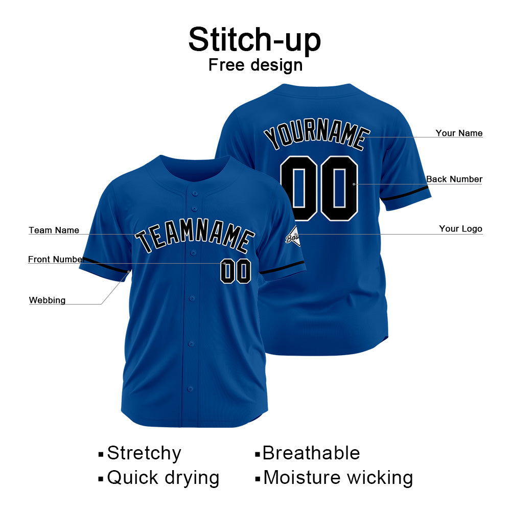 Benutzerdefinierte Authentisch Baseball-Trikot Royal-Schwarz