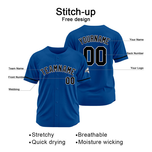 Benutzerdefinierte Authentisch Baseball-Trikot Royal-Schwarz
