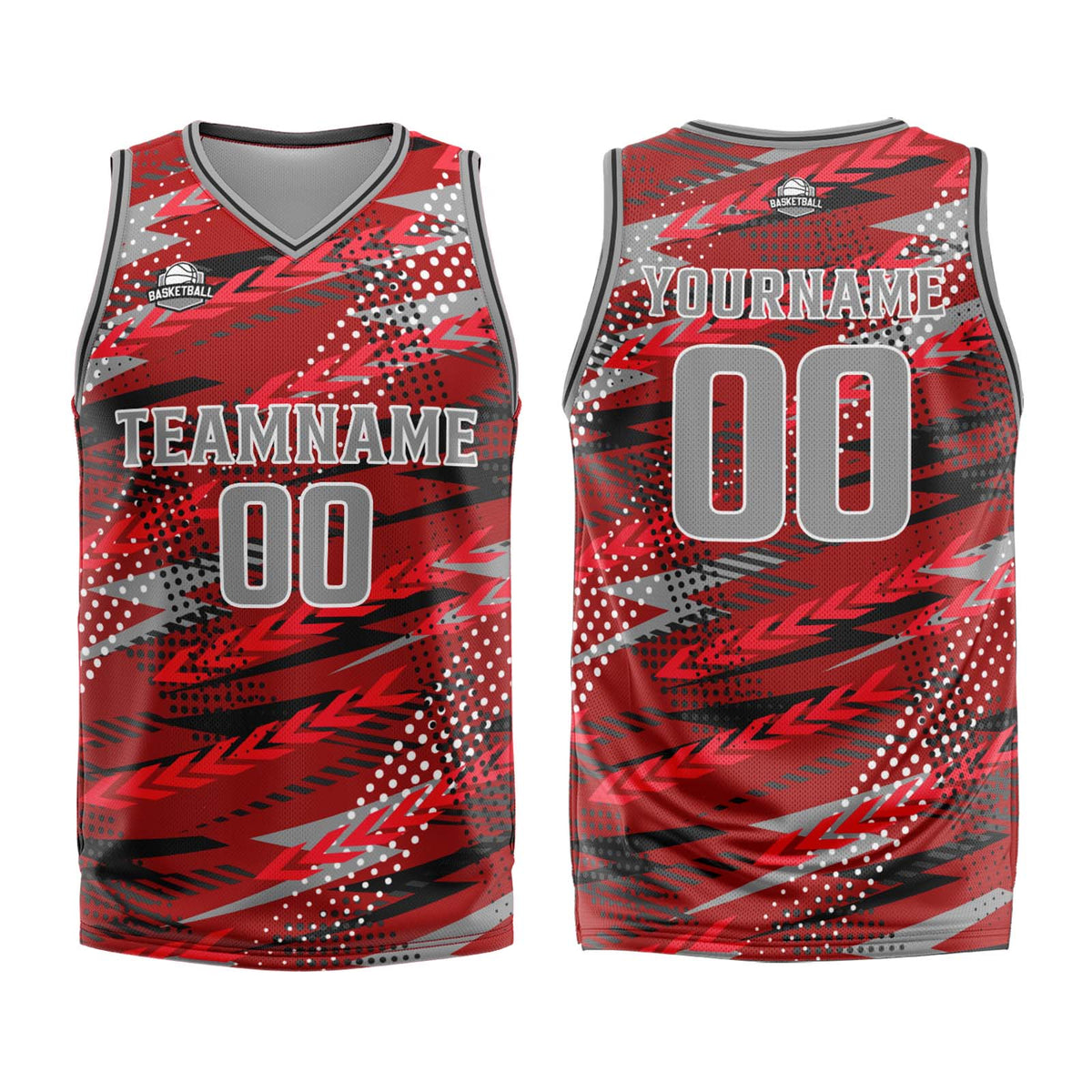 Benutzerdefinierter Rot Grau Basketball Jersey Uniform Anzug gedruckt Ihr Logo Name Nummer