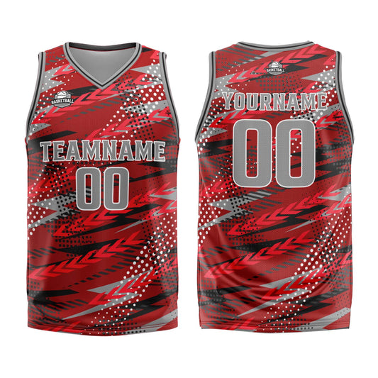 Benutzerdefinierter Rot Grau Basketball Jersey Uniform Anzug gedruckt Ihr Logo Name Nummer