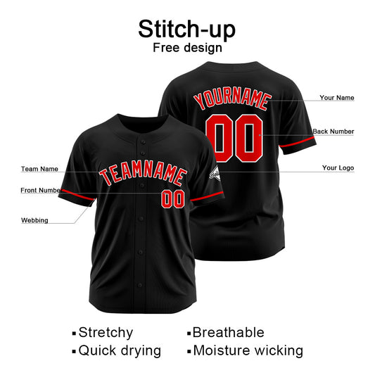 Benutzerdefinierte Authentisch Baseball-Trikot Schwarz-Rot