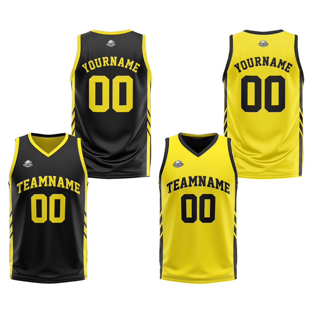 Benutzerdefinierte Reversible Basketball Jersey Personalisierte Print Name Nummer Logo Schwarz-Gelb