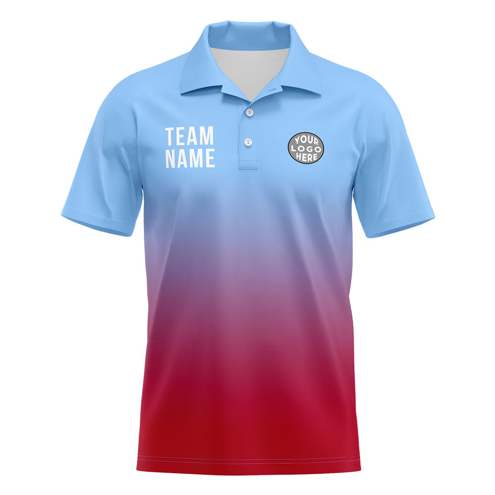 Benutzerdefinierte Hellblau Rot Fußball Polo-Shirts Fügen Sie Ihr Einzigartiges hinzu Logo/Name/Nummer
