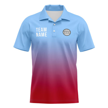 Benutzerdefinierte Hellblau Rot Fußball Polo-Shirts Fügen Sie Ihr Einzigartiges hinzu Logo/Name/Nummer