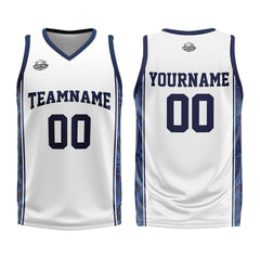 Benutzerdefinierter Weiß Dunkelblau Basketball Jersey Uniform Anzug gedruckt Ihr Logo Name Nummer