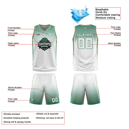 Benutzerdefinierte Weiß Grün Reversible Basketball Jersey Personalisierte Print Name Nummer Logo