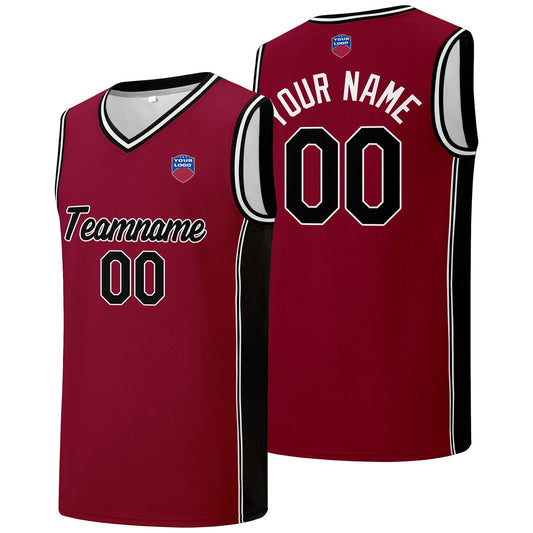 Individuelle Basketball-Jersey-Shorts für Männer und Frauen. Gestickter und gedruckter Name, Nummer und Logo Burgund