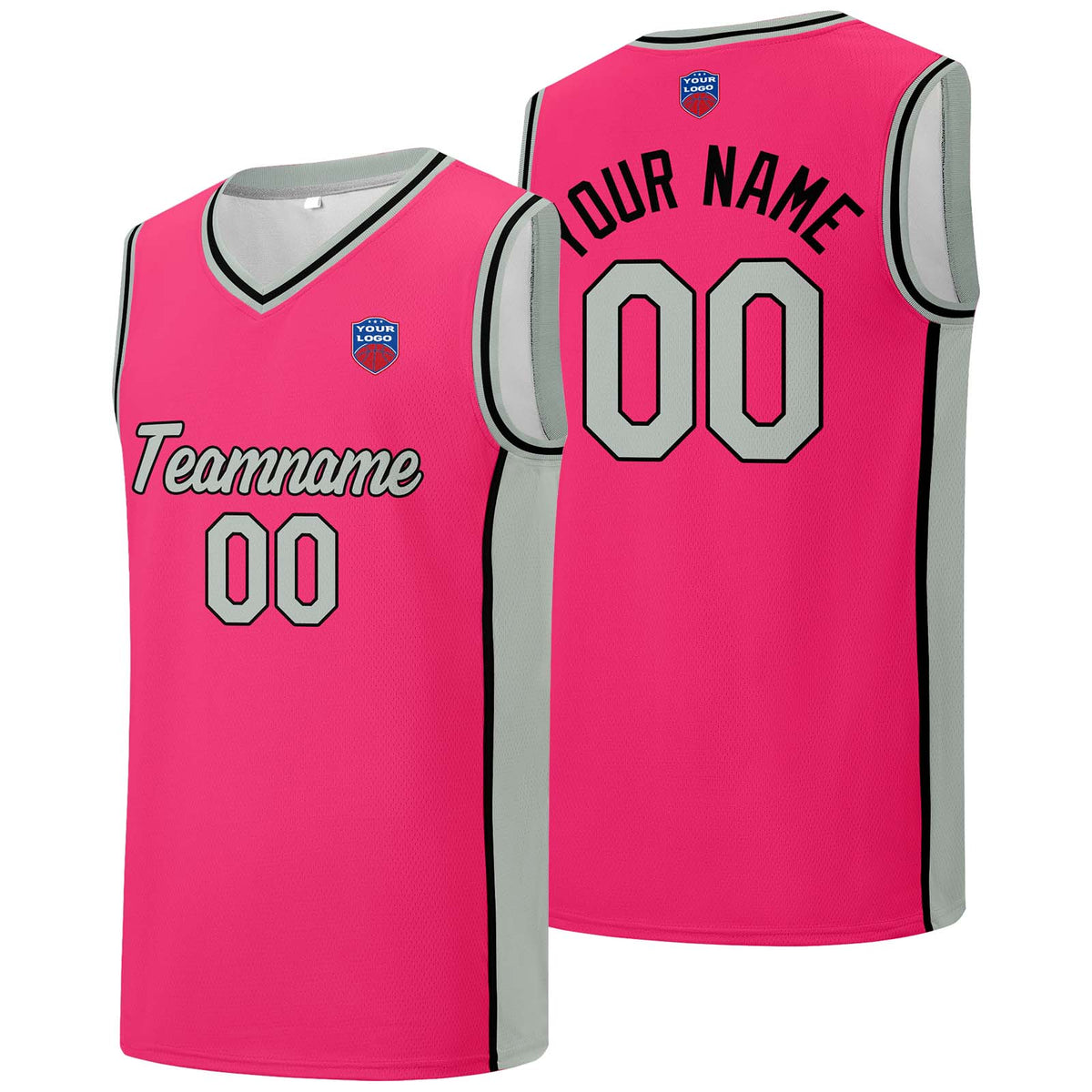 Individuelle Basketball-Jersey-Shorts für Männer und Frauen. Gestickter und gedruckter Name, Nummer und Logo Rosa