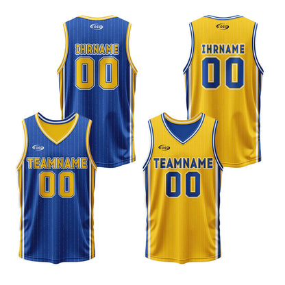 Benutzerdefinierte Blau Gelb Reversible Basketball Jersey Personalisierte Drucken Name Nummer Logo