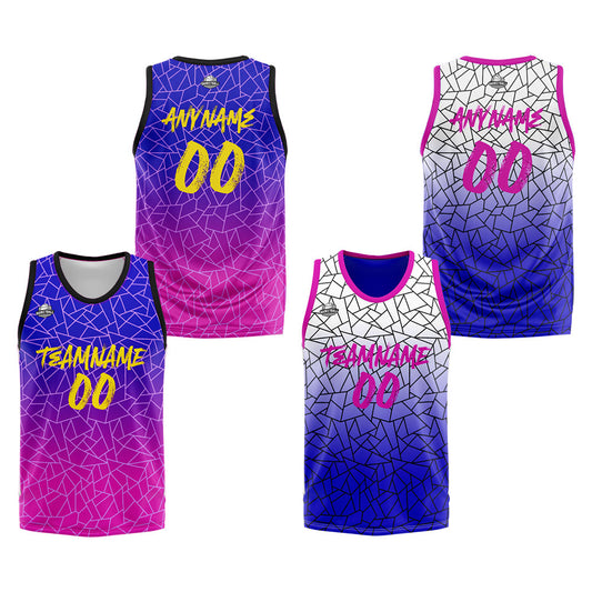 Benutzerdefinierte Reversible Basketball Jersey Personalisierte Print Name Nummer Logo Flaw-Royal&Rose Pink