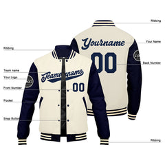 Benutzerdefinierte Verlauf Varsity-Jacke. Letterman-Jacke Marine Creme