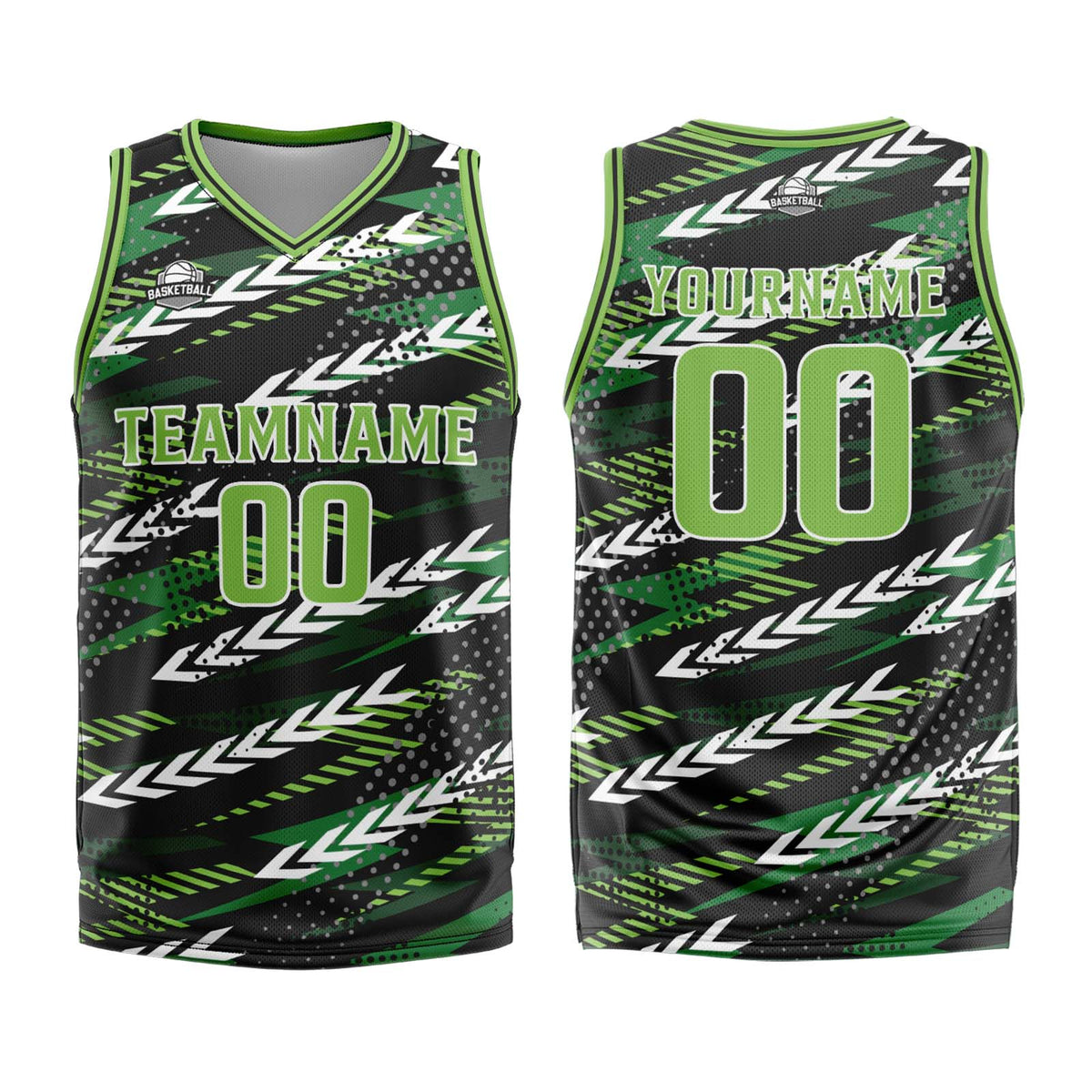 Benutzerdefinierter Schwarz Grün Basketball Jersey Uniform Anzug gedruckt Ihr Logo Name Nummer
