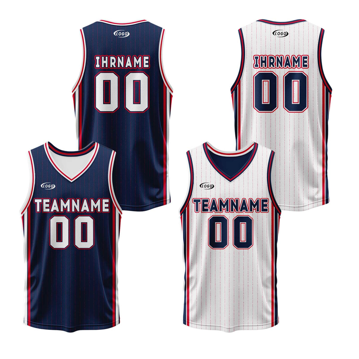 Benutzerdefinierte Marine Weiß Rot Reversible Basketball Jersey Personalisierte Drucken Name Nummer Logo