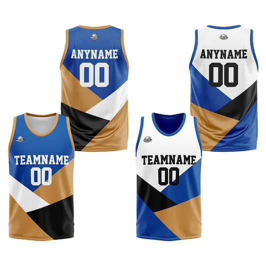 Benutzerdefinierte Reversible Basketball Jersey Personalisierte Print Name Nummer Logo Color Block-Royal&Gold