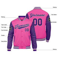 Benutzerdefinierte Verlauf Varsity-Jacke. Letterman-Jacke Dunkelgrün Rosa  Lila