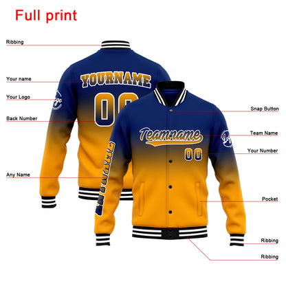 Benutzerdefinierte Verlauf Varsity-Jacke. Letterman-Jacke Marine Orange