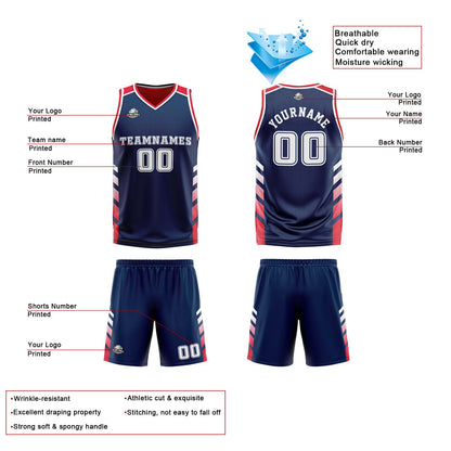 Benutzerdefinierte Marineblau  Rot Weiß Reversible Basketball Jersey Personalisierte Print Name Nummer Logo