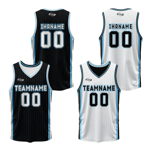 Benutzerdefinierte Schwarz Weiß Blau Reversible Basketball Jersey Personalisierte Drucken Name Nummer Logo