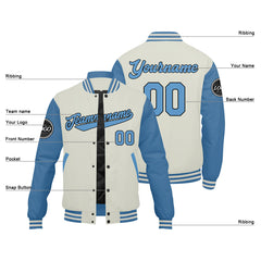 Benutzerdefinierte Verlauf Varsity-Jacke. Letterman-Jacke Hellblaue Creme