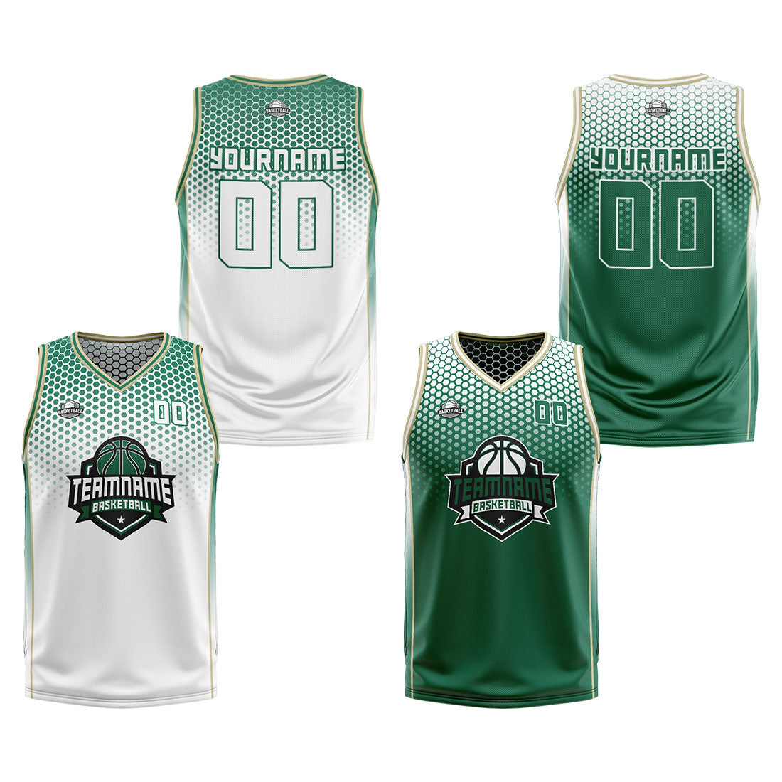 Benutzerdefinierte Weiß Grün Reversible Basketball Jersey Personalisierte Print Name Nummer Logo
