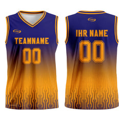 Benutzerdefinierter Blau Gelb Farbverlauf Basketball Jersey Uniform Anzug gedruckt Ihr Logo Name Nummer