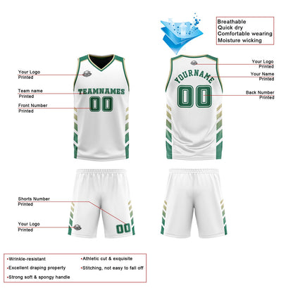 Benutzerdefinierte Weiß Jäger Grün Beige Reversible Basketball Jersey Personalisierte Print Name Nummer Logo