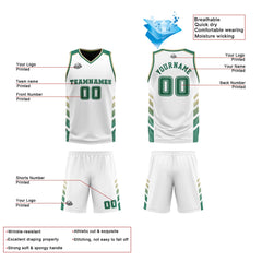 Benutzerdefinierte Weiß Jäger Grün Beige Reversible Basketball Jersey Personalisierte Print Name Nummer Logo