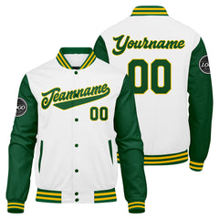 Benutzerdefinierte Verlauf Varsity-Jacke. Letterman-Jacke Grün Gelb Weiß