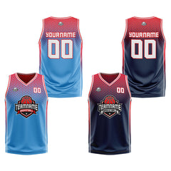 Benutzerdefinierte Blau Marine Rot Reversible Basketball Jersey Personalisierte Print Name Nummer Logo