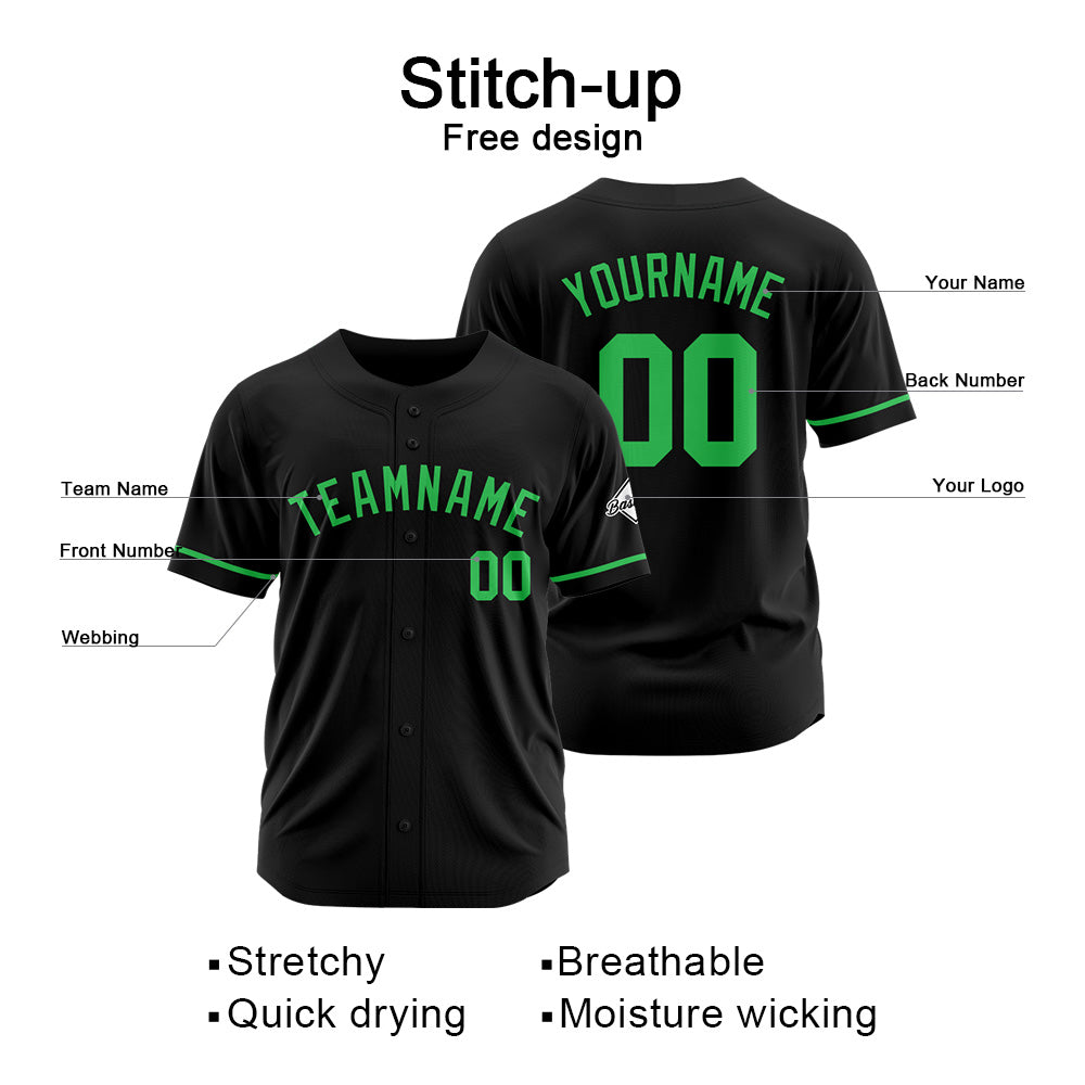 Benutzerdefinierte Authentisch Baseball-Trikot Schwarz-Grün