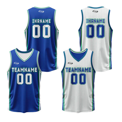 Benutzerdefinierte Blau Weiß Grün Reversible Basketball Jersey Personalisierte Drucken Name Nummer Logo