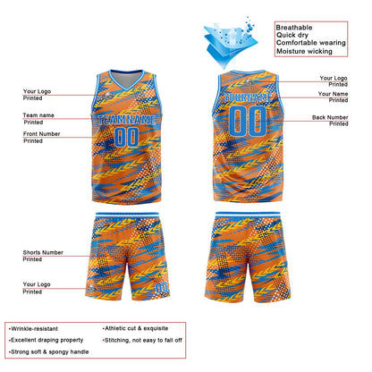 Benutzerdefinierter Orange Blau Basketball Jersey Uniform Anzug gedruckt Ihr Logo Name Nummer