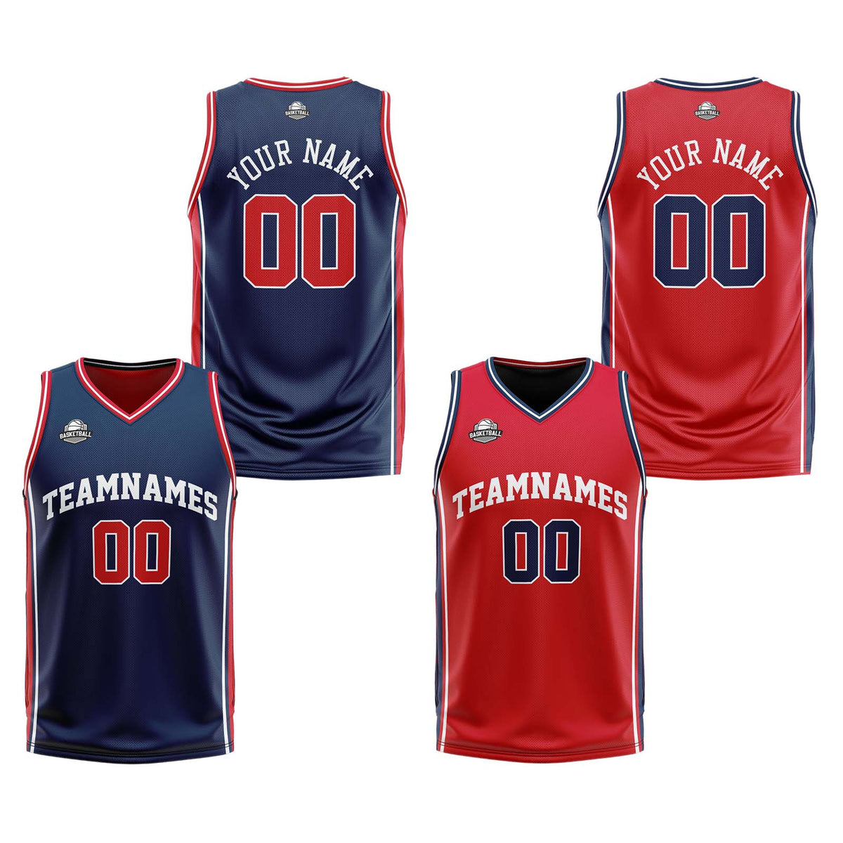 Benutzerdefinierte Marine Rot Weiß Reversible Basketball Jersey Personalisierte Print Name Nummer Logo