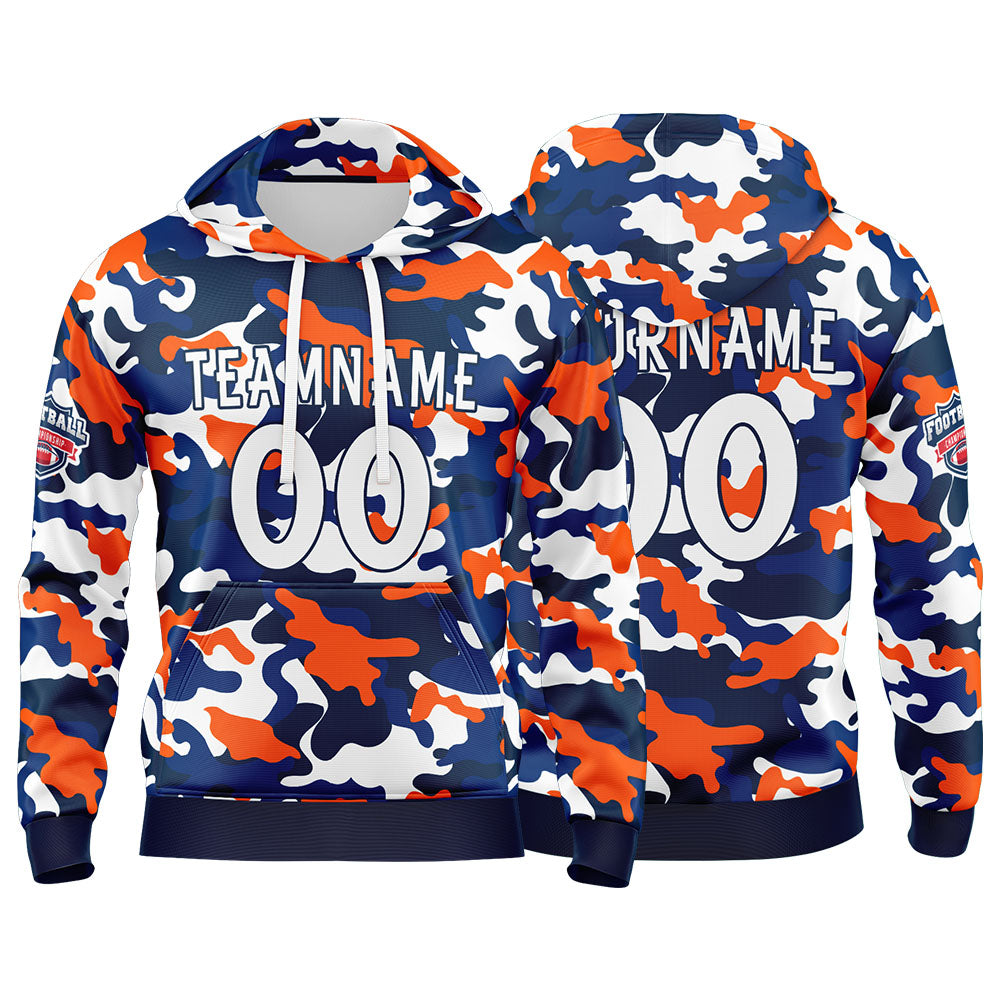 Benutzerdefinierter Sweatshirt-Hoodie für Mann, Frau, Mädchen, Junge. Drucken Sie Ihr Logo, Ihren Namen und Ihre Nummer Orange-Marine