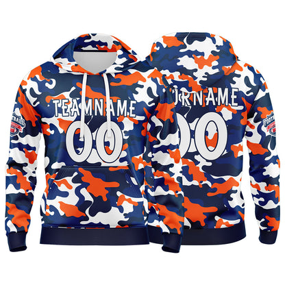 Benutzerdefinierter Sweatshirt-Hoodie für Mann, Frau, Mädchen, Junge. Drucken Sie Ihr Logo, Ihren Namen und Ihre Nummer Orange-Marine