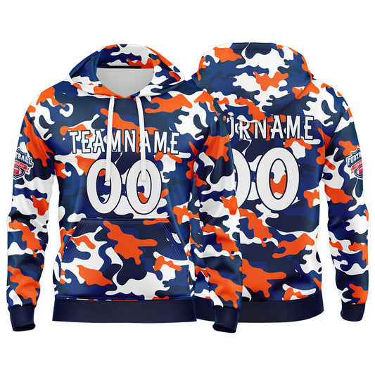 Benutzerdefinierter Sweatshirt-Hoodie für Mann, Frau, Mädchen, Junge. Drucken Sie Ihr Logo, Ihren Namen und Ihre Nummer Orange-Marine