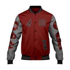 Maßgeschneiderte Burgund Grau Letterman Varsity Jacket Individuelle Stickerei  Druck nach Ihrem Wunsch