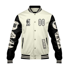 Maßgeschneiderte Weiß Schwarz Letterman Varsity Jacket Individuelle Stickerei  Druck nach Ihrem Wunsch