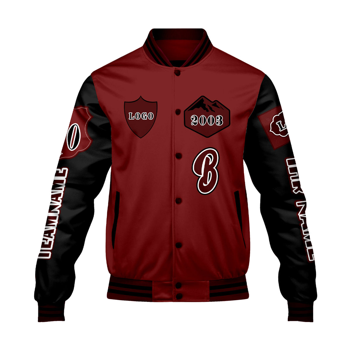Maßgeschneiderte Rot Schwarz Letterman Varsity Jacket Individuelle Stickerei  Druck nach Ihrem Wunsch