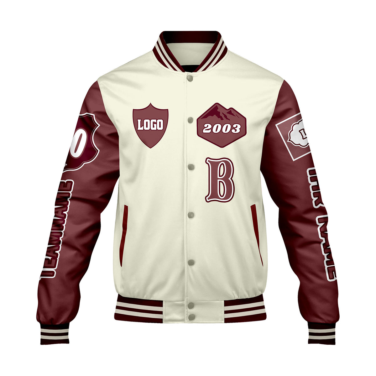 Maßgeschneiderte Weiß Maroon Letterman Varsity Jacket Individuelle Stickerei  Druck nach Ihrem Wunsch