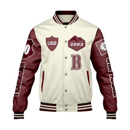 Maßgeschneiderte Weiß Maroon Letterman Varsity Jacket Individuelle Stickerei  Druck nach Ihrem Wunsch