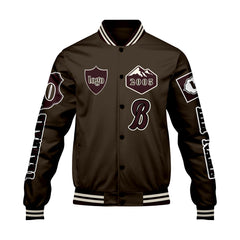 Maßgeschneiderte Braun Letterman Varsity Jacket Individuelle Stickerei  Druck nach Ihrem Wunsch