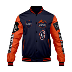 Maßgeschneiderte Marine Orange Letterman Varsity Jacket Individuelle Stickerei  Druck nach Ihrem Wunsch